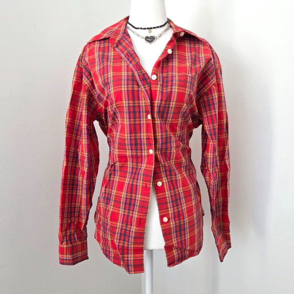 Vtg Red Plaid Button‎ Down Shirt Women's XS Grunge Punk Preppy Western Y2K 90s